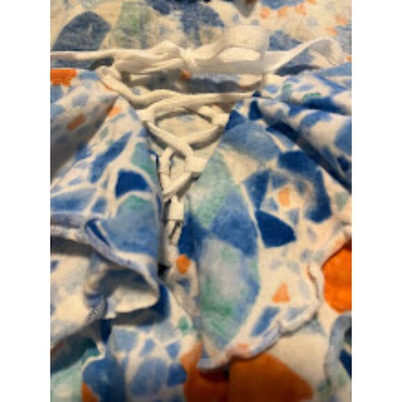 Lauren Jeans Ralph Lauren Cottagecore Bohochic Blue/Coral Ruffle Neckline Top L - Picture 4 of 4